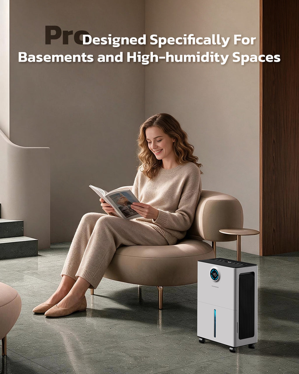 TEANEWS 2500 Sq.Ft Max 34 Pint Dehumidifier for Basement with Drain Hose Large Room Compressor Dehumidifiers for Home Bedroom Bathroom RV, Intelligent Humidistat