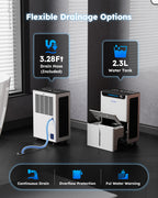 GoGuess 2500 Ft² Max 34 Pints Large Room Dehumidifier for Basement White Compressor Dehumidifier with Drain Hose for Home RV Garage Humidity Control