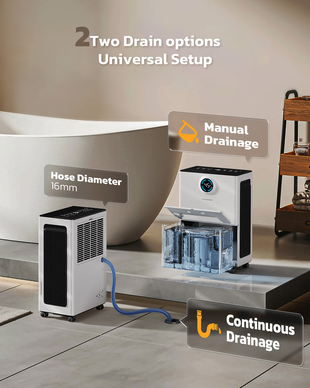 TEANEWS 2500 Sq.Ft Max 34 Pint Dehumidifier for Basement with Drain Hose Large Room Compressor Dehumidifiers for Home Bedroom Bathroom RV, Intelligent Humidistat