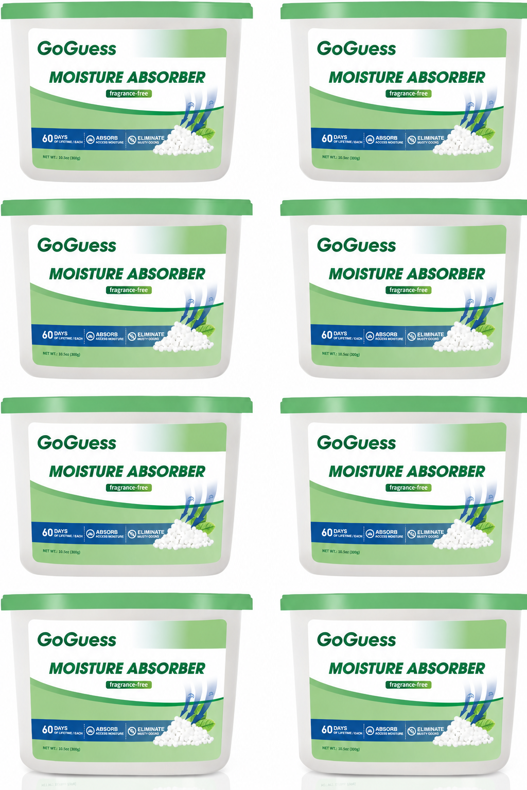 GoGuess Moisture Absorbers for Closet - 8 Packs - 10.6 Oz, Fragrance-Free Dehumidifier for Closet, Efficient Humidity Absorbers for Laundries, Kitchens, Basements